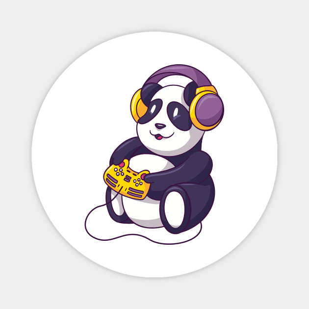 cute animal cartoon panda gaming Magnet by Midoart